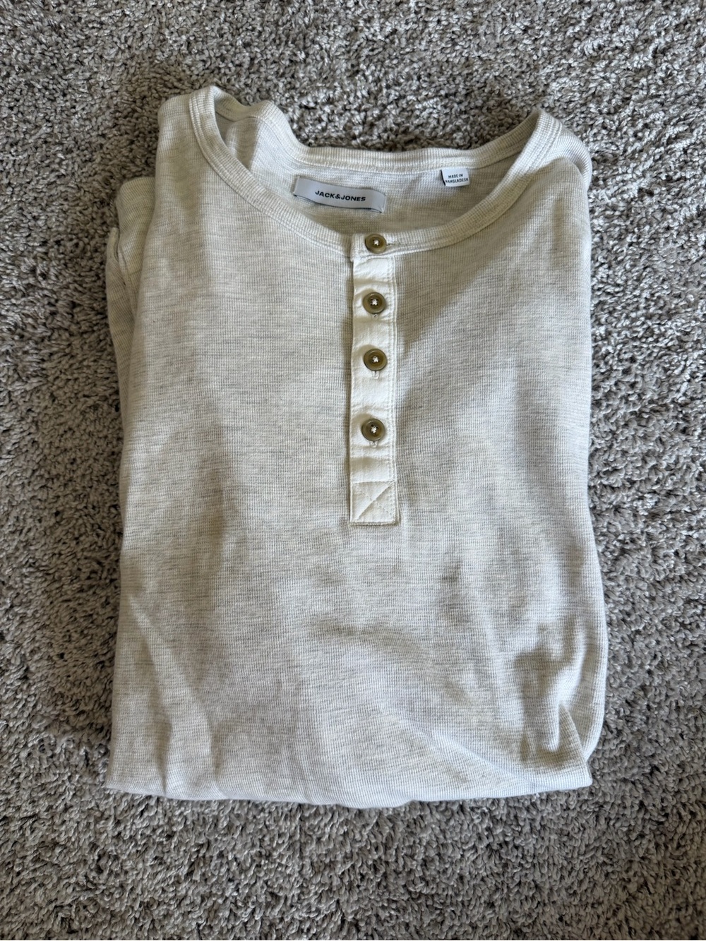 Jack & Jones Cream Button-Placket Henley Top - Size M